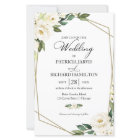 Geometric White Floral Budget Wedding Invitation