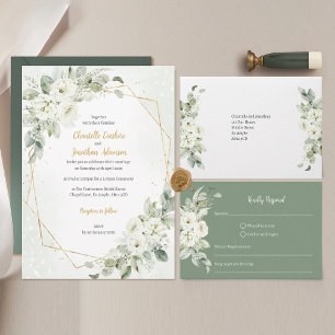 Geometric White Floral Sage Invitation
