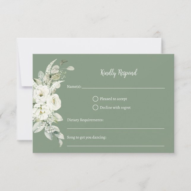 Geometric White Floral Sage RSVP (Front)