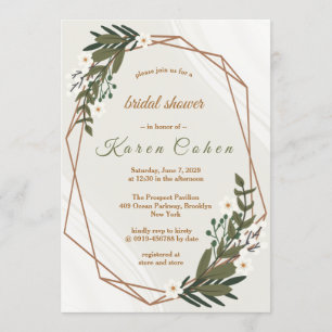 Geometric White Flowers Greenery Bridal Shower Invitation
