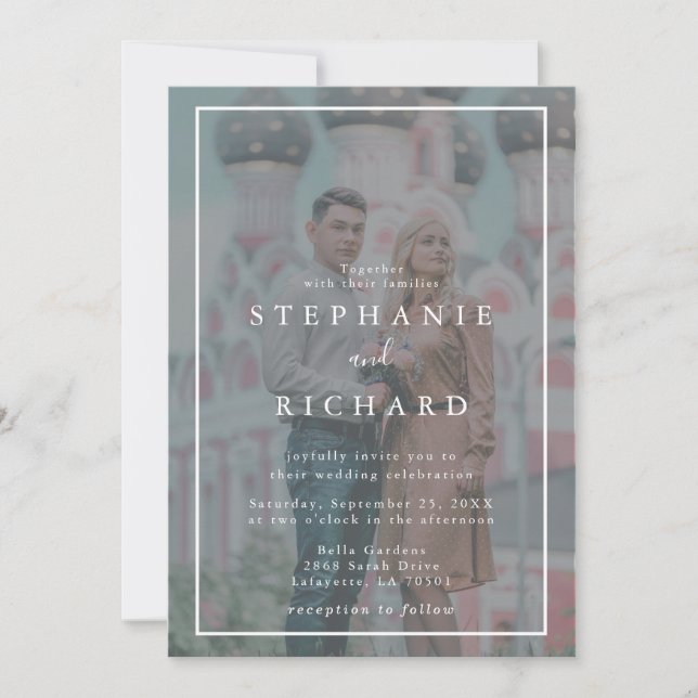 Geometric White Frame Vellum Effect Photo Wedding Invitation (Front)