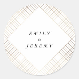 Geometric White Gold Gatsby  Wedding Classic Round Sticker