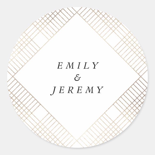 Geometric White Gold Gatsby  Wedding Classic Round Sticker (Front)