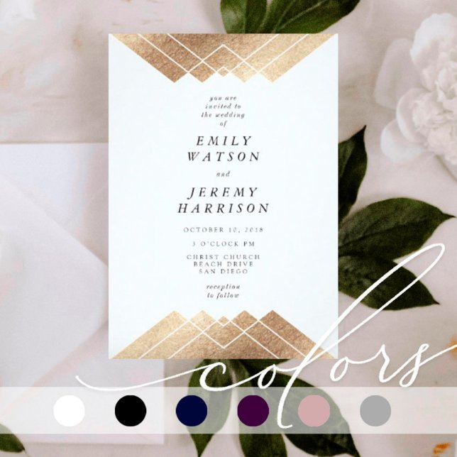 Geometric White Gold Gatsby Wedding Invitation (Creator Uploaded)