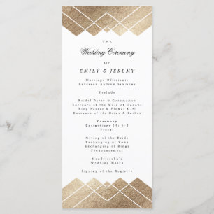 Geometric White Gold Gatsby Wedding Program Programme