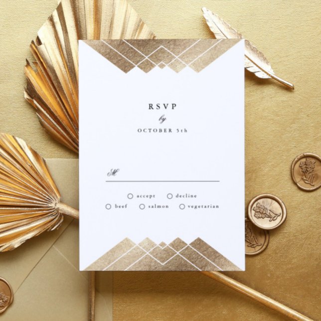 Geometric White Gold Gatsby Wedding RSVP (Creator Uploaded)