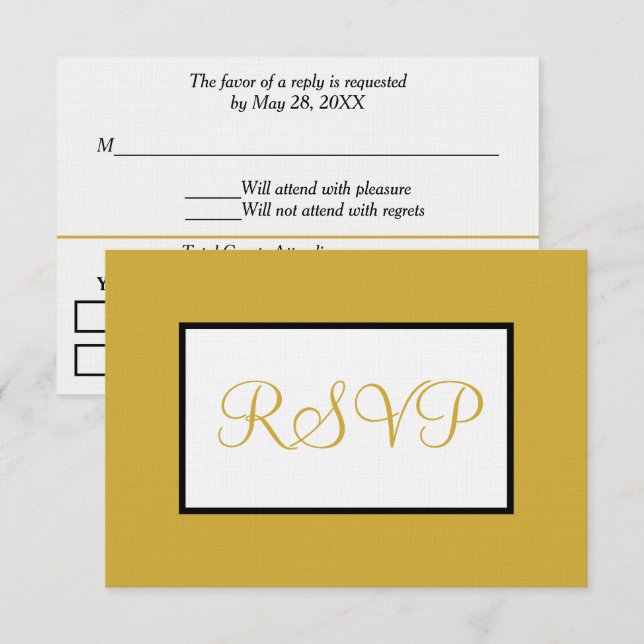 Geometric White Gold RSVP Card (Front/Back)