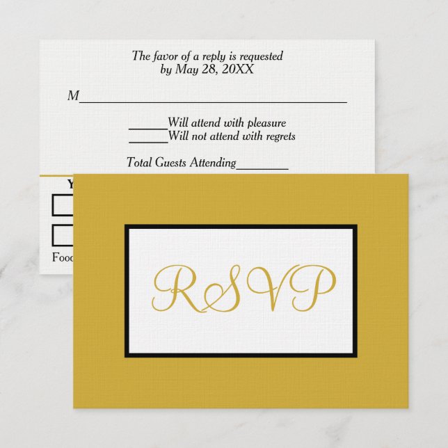 Geometric White Gold RSVP Food Allergies Card (Front/Back)