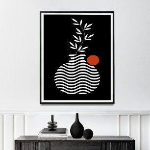 Geometric White Pot and Flower, Mid Century Poster