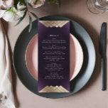 Geometric White Purple Gold Gatsby Wedding Menu<br><div class="desc">Relive the trend of Great Gatsby with this Design - with this a rack card or wedding reception menu. Antique for a wonderful bohemian themed wedding. Vintage Stylish Boho wedding. A formal elegant design Geometric Deco Great Gatsby Amazing design with art deco lines in the Great Gatsby style. Very trendy,...</div>
