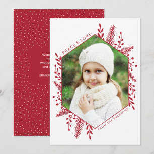 Geometric Winter Foliage Christmas Photo Red Holiday Card