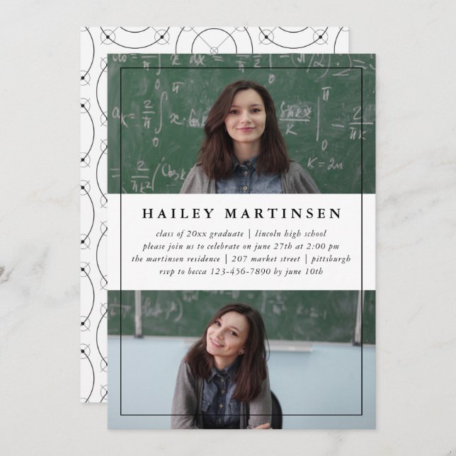 Geometric with Frame Two Photo Graduation Party Invitation (Front/Back)