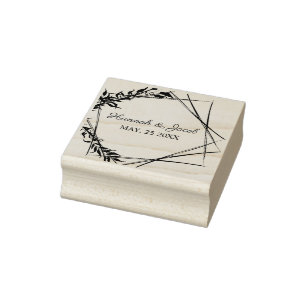 Geometric with Leaves Wedding Design Botanical Rubber Stamp