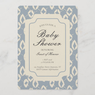 Geometric Wobbly Argyle Gender Neutral Blue Beige Invitation