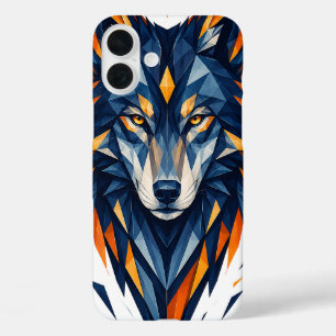 Geometric Wolf Black & Orange Polygonal Art iPhone 16 Plus Case