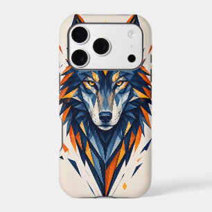 Geometric Wolf Blue & Orange Polygonal Art