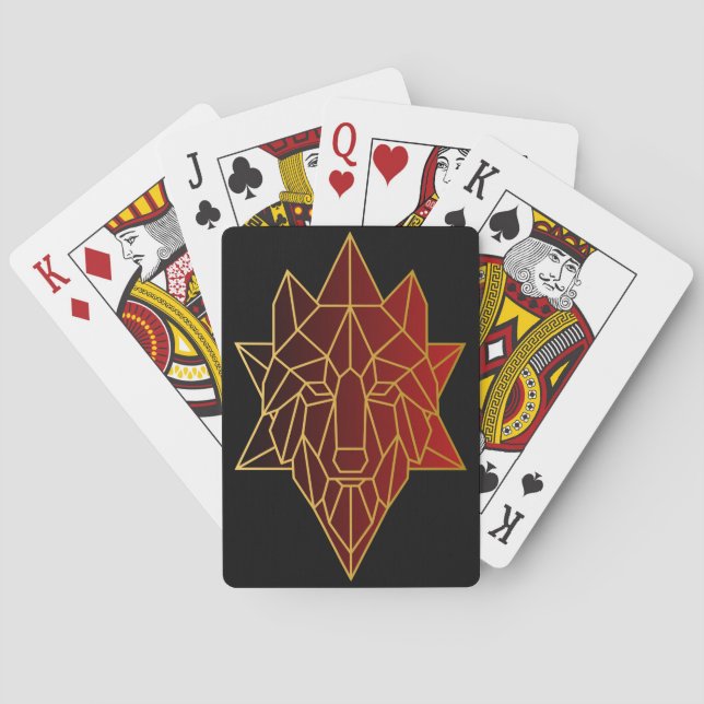 Geometric Wolf gold red gradient  Playing Cards (Back)