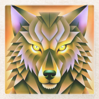 Geometric Wolf Illustration Animal Design Glass Coaster
