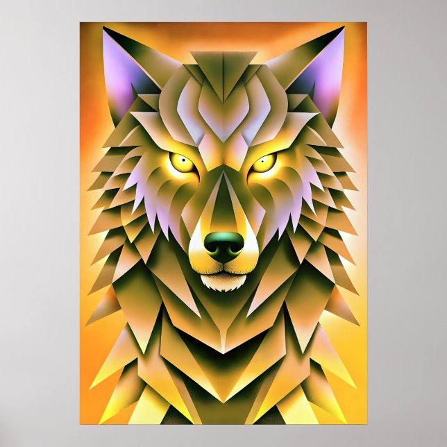 Geometric Wolf Illustration Animal Design Poster (Front)