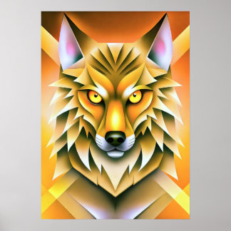 Geometric Wolf Illustration in Vibrant Colours Poster