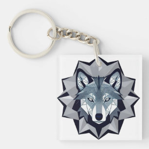 Geometric Wolf Illustration Key Ring