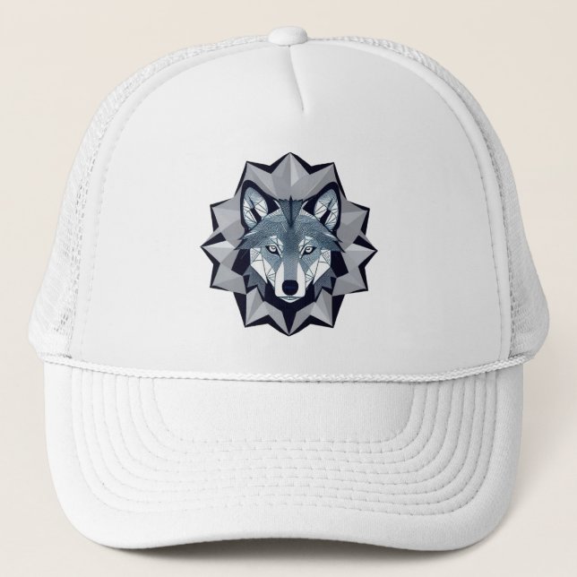 Geometric Wolf Illustration Trucker Hat (Front)