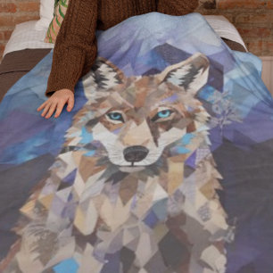 Geometric Wolf Mountain Fleece Blanket
