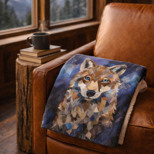 Geometric Wolf Mountain Sherpa Blanket