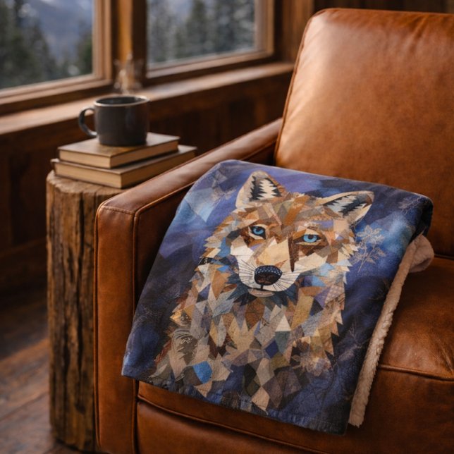 Geometric Wolf Mountain Sherpa Blanket (Creator Uploaded)