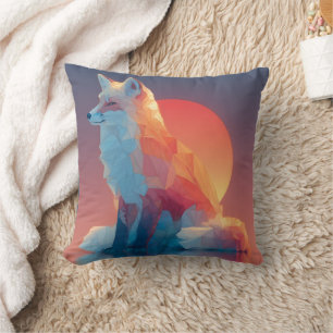 Geometric Wolf Silhouette Modern Polygon Wildlife Cushion