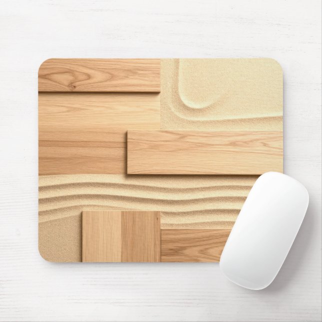 Geometric Wood On Sand Design Mouse Mat (With Mouse)