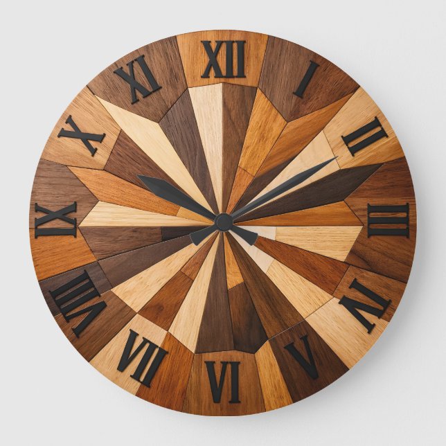 Geometric Wooden Mosaic Clock Design (Front)
