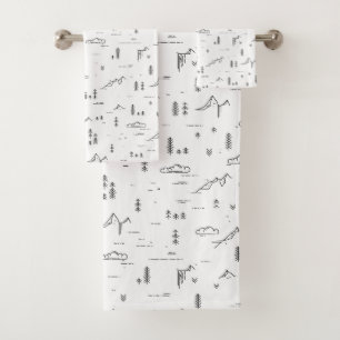 Geometric Woodland Lines Landscape Pattern Bath Towel Set