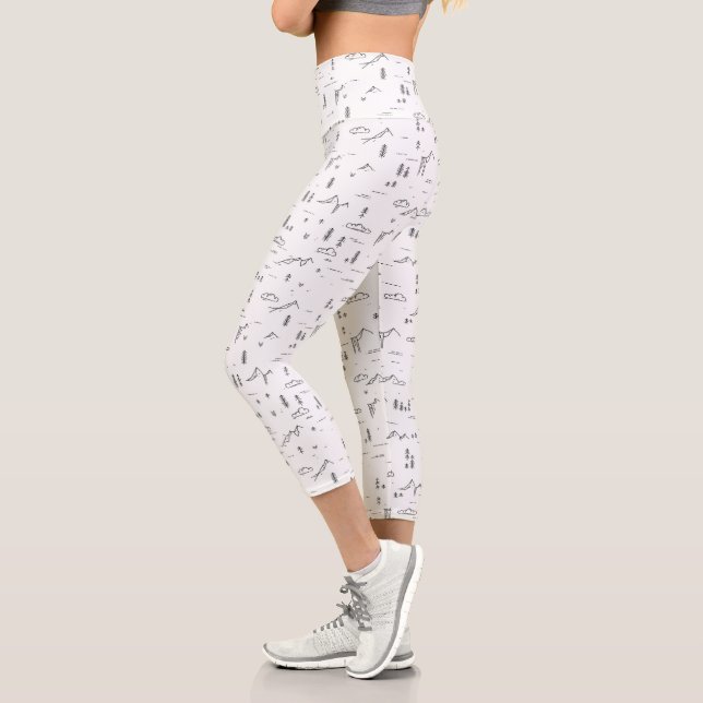 Geometric Woodland Lines Landscape Pattern Capri Leggings (Left)