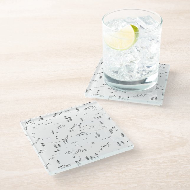 Geometric Woodland Lines Landscape Pattern Glass Coaster (Angled)