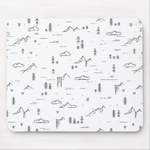 Geometric Woodland Lines Landscape Pattern Mouse Mat