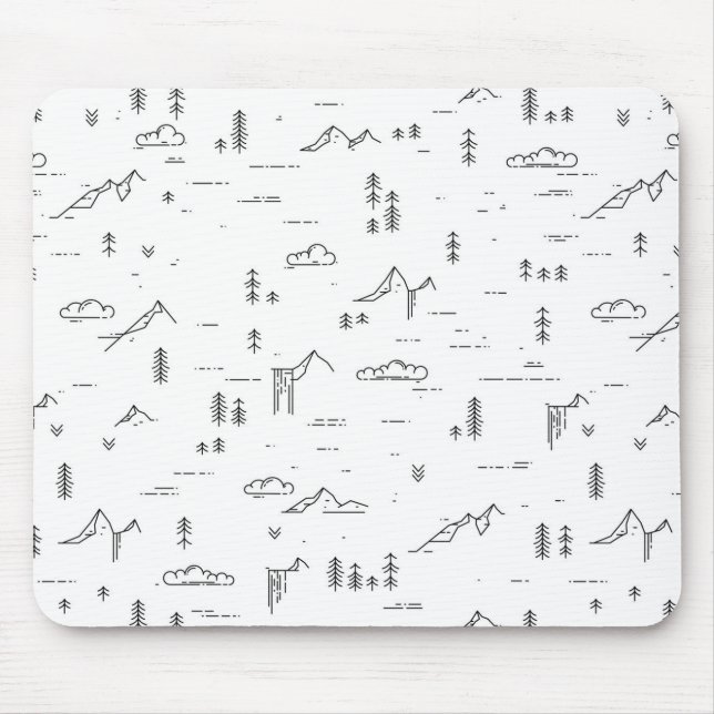 Geometric Woodland Lines Landscape Pattern Mouse Mat (Front)
