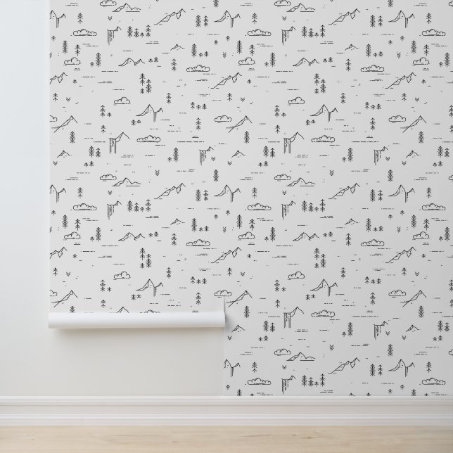 Geometric Woodland Lines Landscape Pattern Wallpaper (Application)