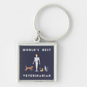 Geometric World's Best Veterinarian Key Ring