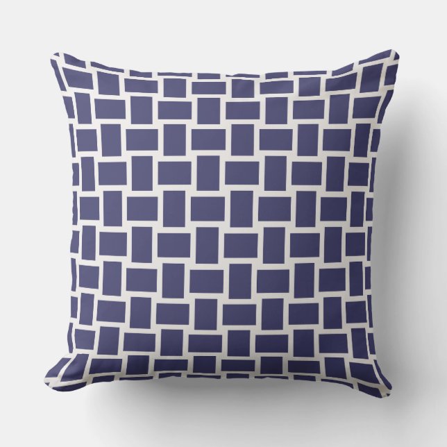 Geometric Woven Blocks Navy Blue Offwhite  Cushion (Front)