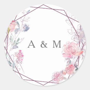 Geometric Wreath Flowers Modern Wedding Stickers