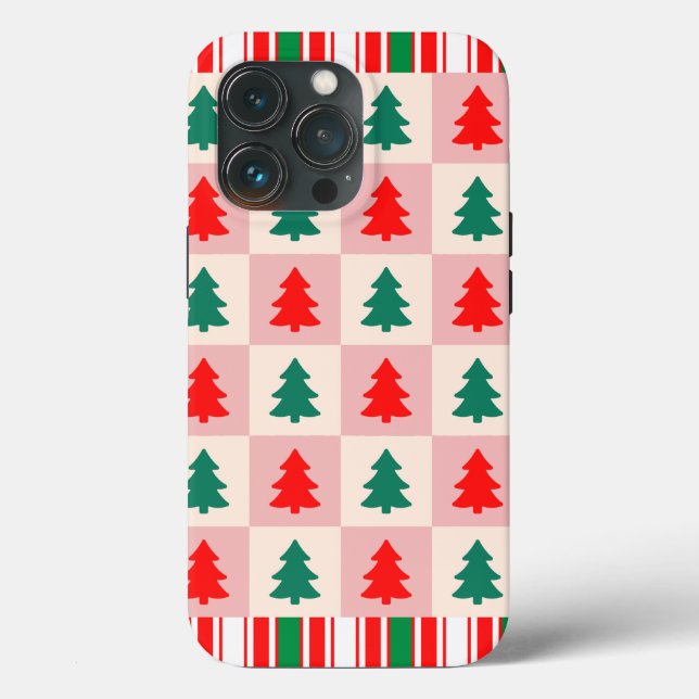 Geometric Xmas Tree Pattern | Minimal Red Green Case-Mate iPhone Case (Back)