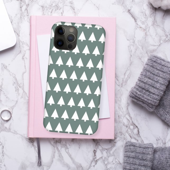 Geometric Xmas Tree Pattern | Minimal Sage Green Case-Mate iPhone Case (Creator Uploaded)