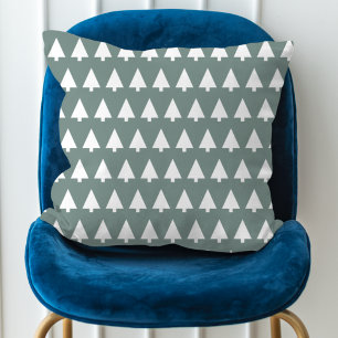 Geometric Xmas Tree Pattern   Minimal Sage Green Cushion