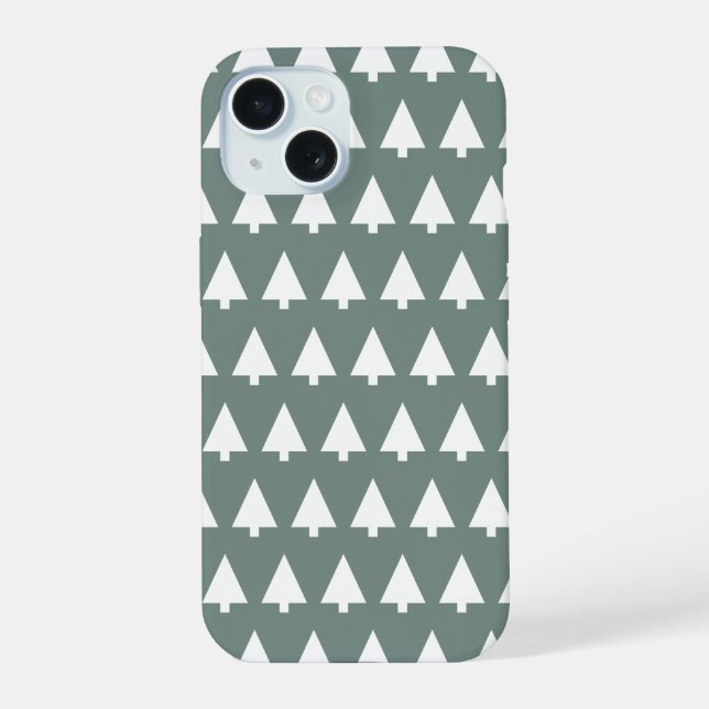 Geometric Xmas Tree Pattern | Minimal Sage Green iPhone 15 Case (Back)