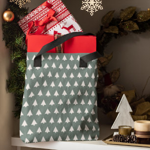 Geometric Xmas Tree Pattern   Minimal Sage Green Tote Bag