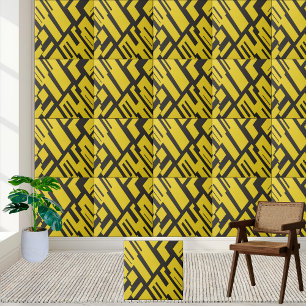 Geometric Yellow and Black Abstract Pattern  Tile