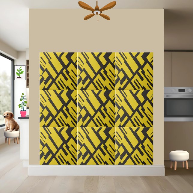 Geometric Yellow and Black Abstract Pattern  Tile (Creator Uploaded)