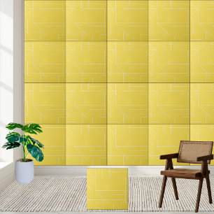 Geometric Yellow and White Line Pattern  Tile