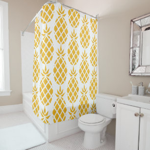 Geometric Yellow Big Pineapple Pattern Shower Curtain